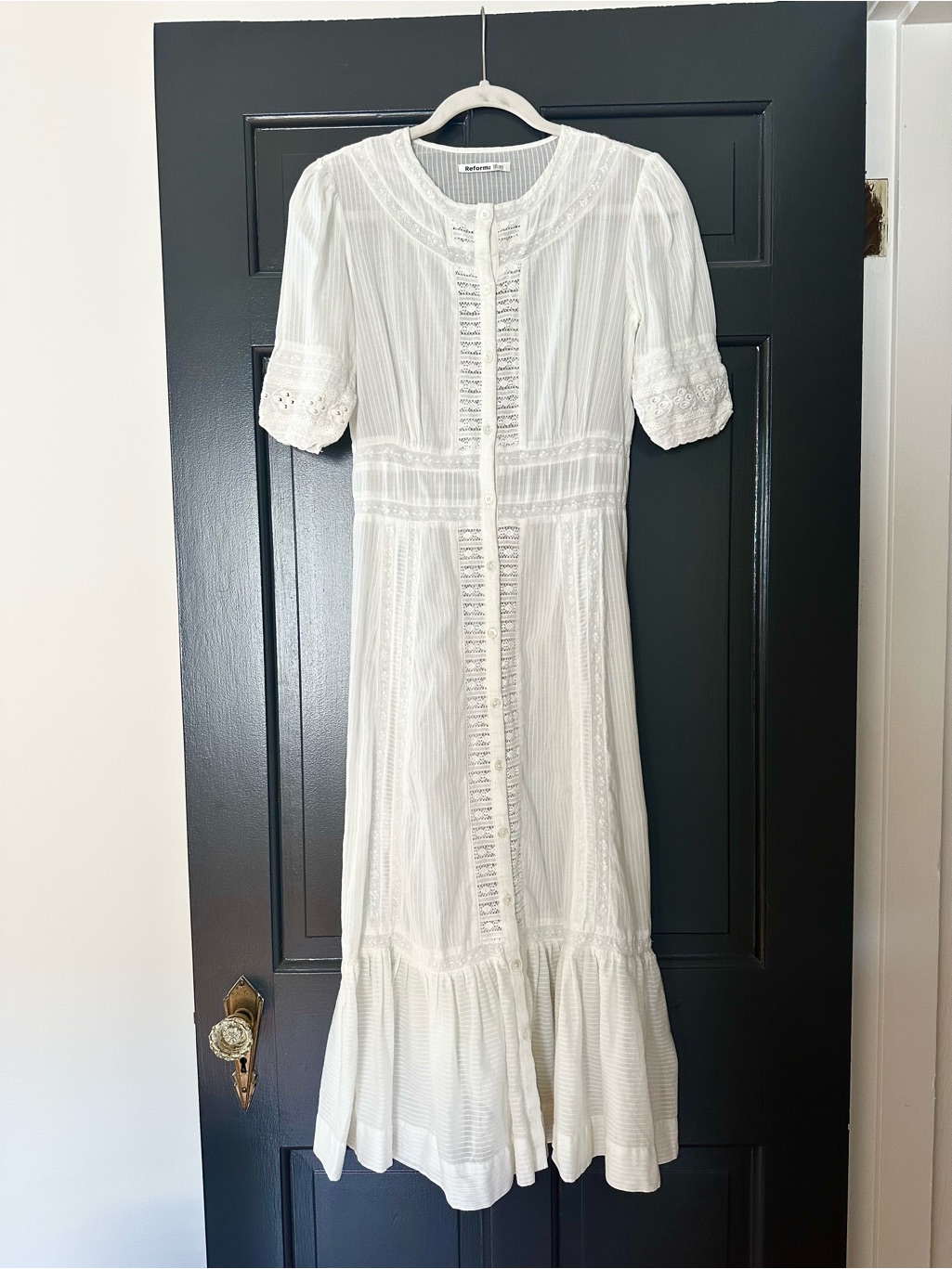 Reformation White Lace-Trim Maxi Dress - 100% Organic Cotton Size 2